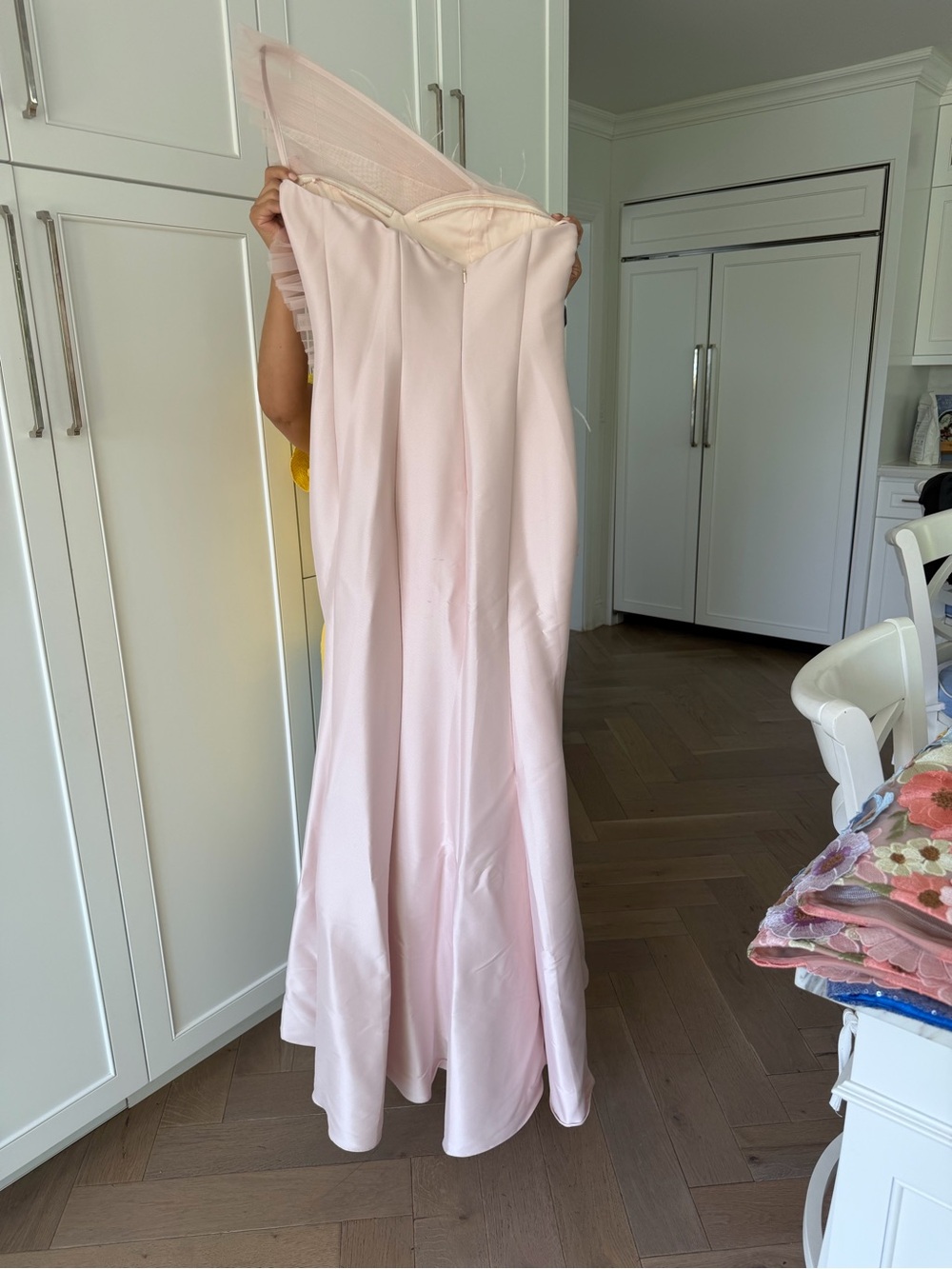 Badgley Mischka Blush Feather-Trim Strapless Maxi Gown - Picture 4 of 8